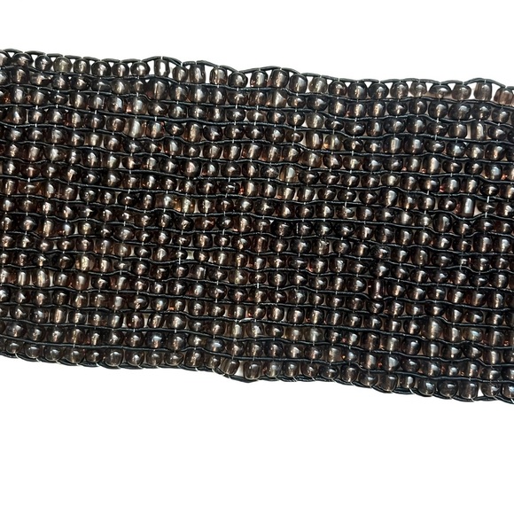 Boho Belt Wide Woven Bead Elastic Will Stretch w/ Interlocking Wooden Buckle 33” - Picture 6 of 6